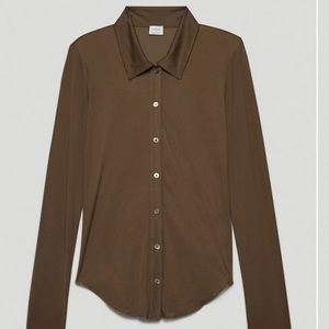 Aritzia Wilfred long sleeve sheer blouse in brown!!